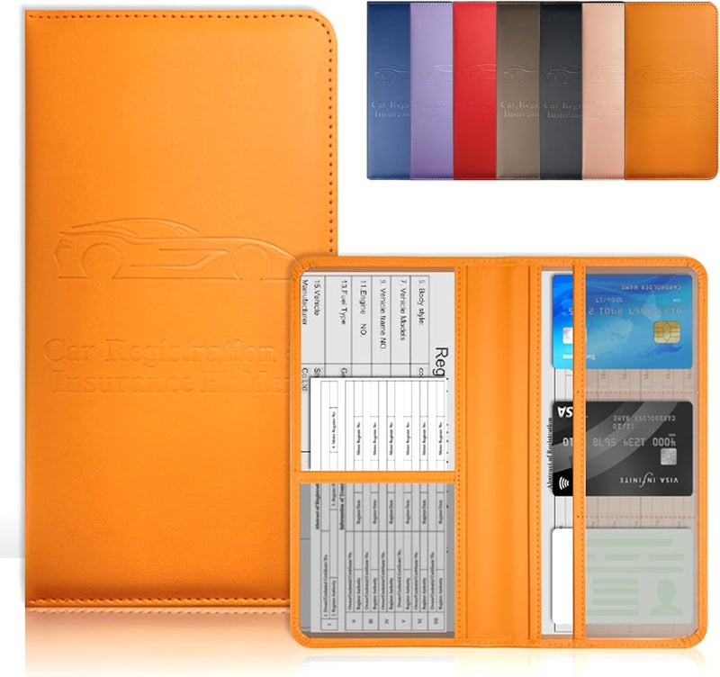 OBDMASTER Orange Car Registration & Insurance Card Holder for Glove Box Organizer Vehicle License Document Auto Truck Comparment Interior Accessories Case - Image 1